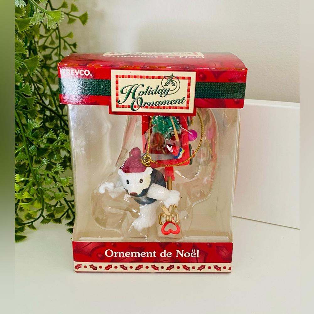 Trevco Handcrafted Holiday Ornament - Festive Polar Bear With His Wagon